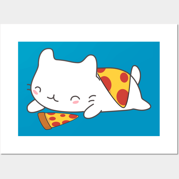 Cute Cat Loves Pizza T-Shirt Wall Art by happinessinatee